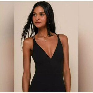 Lulus Little Black‎ Dress V Neck Back Cross Straps Bodycon Large